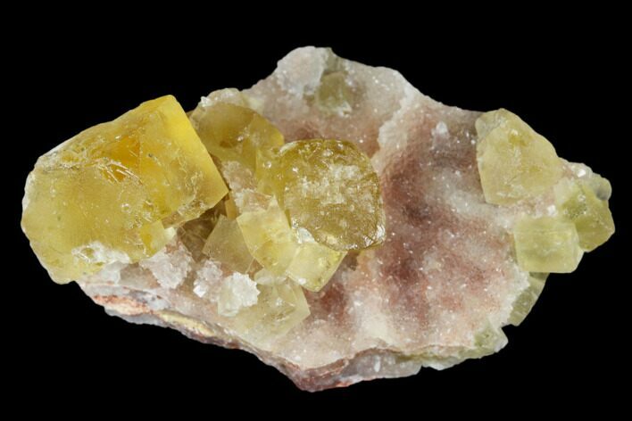 Yellow Cubic Fluorite Crystal Cluster On Quartz - Morocco #173961